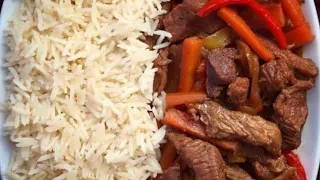 طريقة عمل الرز بالروزماري واللحمة الاستيك في دقيقة واحدة 👑🫵شيف في المطبخ