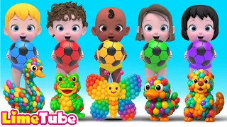 07 Magic Balloons! Kick the Ball & Guess the Animal! 🐸🦋 | Learn ABC & Animal Names | LimeTube