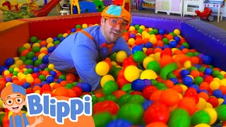 Blippi Plays in a Rainbow Ball Pit 🌈| BLIPPI | Moonbug Kids - Color Time