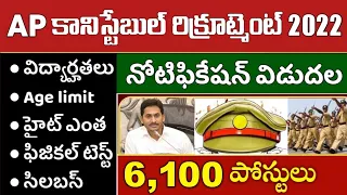 AP Police Constable Notification 2022 || Age limit, Syllabus, Qualifications, PET & PMT information