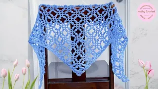 Chal triangular en punto ruso a crochet (Versión Diestra)