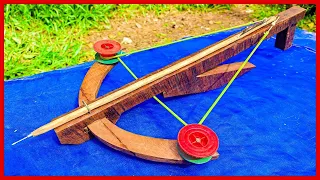 DIY Rubber Powered Wooden Crossbow Slingshot | 100% Easy  To Make