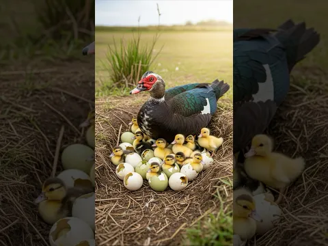 Hatch duck eggs with hole nest #duck #duckling #nest