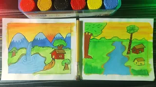 how to draw beautiful scenery painting with poster color