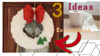 DIY 3 Ideas de DECORACION DE NAVIDAD 2022. Super economicas. Corona navideña con papel higiénico.