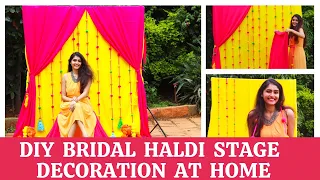 DIY YOUR HALDI & MEHENDI STAGE AT HOME FOR 1K | DIY WEDDING STAGE DECORATION WITH POM POMS|