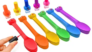 Satisfying Video | DIY How To Make Kinetic Sand Rainbow Bear Spoon w Paint Color Cutting ASMR