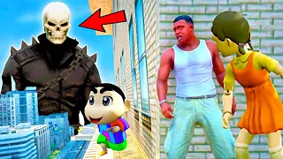 Franklin and Shinchan & Pinchan play HIDE AND KILL with Squid Game Doll In GTA 5