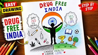 Drug Free India Drawing Tutorial 🇮🇳 | Easy Poster Drawing for Competition | Step by Step
