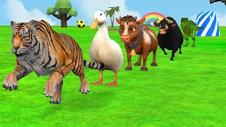 Paint Animals Fountain With Elephant Duck Hippo Tiger - Long Slide Game ss | Funny 3d Animation 92