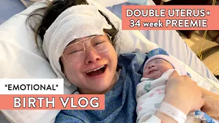 BIRTH VLOG 2021 *emotional* DOUBLE UTERUS Labor & Delivery - 34 Week Preemie First Baby | Miss Louie