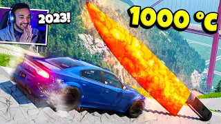 FACA a 1000°C CORTANDO CARROS ao MEIO na NOVA ESCADARIA 2023! BeamNG.drive