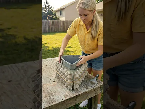 She made this gold planter from egg cartons