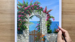 Daily Art #023  / Acrylic / Arch Overlooking Sea Painting