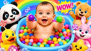 😍 Cute Baby Rainbow Ball Bath 🍼🌈  ASMR Satisfying Color Ball Fun