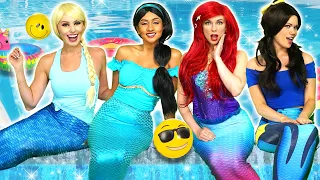 Summer Pool Party. Ariel Jasmine Elsa Tiana & Belle are Mermaids