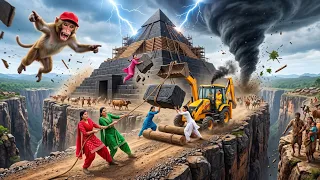 6 Village Girls Build World's Biggest Pyramid 🥶 To Save Villagers From Tsunami storm ||#shorts