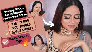 Secret of achieving Glam Party Makeup for Saree & Lehanga | Festive Makeup & Jewellery #glammakeup