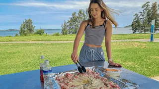 Crispy Korean Pork Belly MUKBANG Outside on a Lake In The Australian Countryside | AMWF Couple VLOG