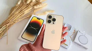 iPHONE 14 PRO GOLD 512 GB UNBOXING  | MagSafe charger + Camera test, Aesthetic ASMR unboxing ✨