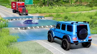 USA Road in Cars vs Giant Water Pit in BeamNG.Drive #11