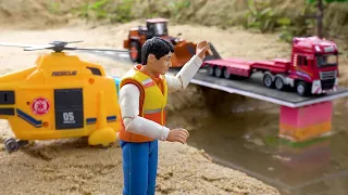 Police car trouble and funny story about bridge construction vehicle toys