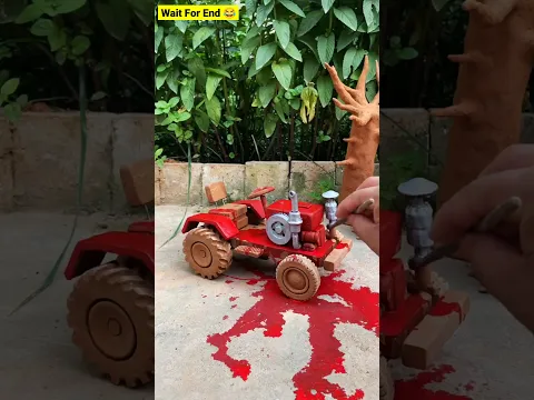 ट्रैक्टर का कलर करवाया 😂 ~ mini wood toy - woodworking art skill / wood / hand crafts/ #shorts