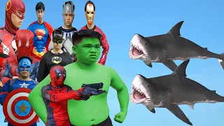 Superheroes VS Flying Shark - Funny Green