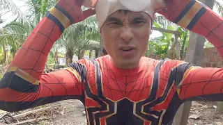 Mike makeup to be a spiderman to build a farm for animals