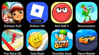 Roblox,Subway Surf,Race Master 3D,Red Ball 4,Bowmasters,Stumble Guys,Coin Rush,Fun Race 3D