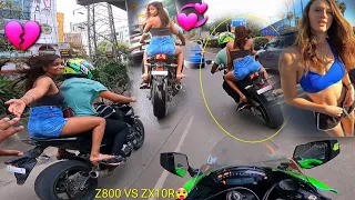 Cute Girl with Superbike Z800 Gone wild Seeing ZX10R💖😍|My First vlog💚|Z900 Rider shorts