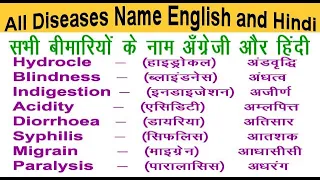 All Diseases Name in English and Hindi/  सभी रोगों के नाम अंग्रेजी और हिंदी में/ Human Diseases name
