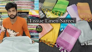 Pure tissue linen saree | silver Tissue Linen saree | golden tissue Linen saree #goldensaree