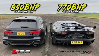 FAMILY CAR VS SUPER CAR 850BHP AUDI RS6 vs 770BHP AVENTADOR SVJ