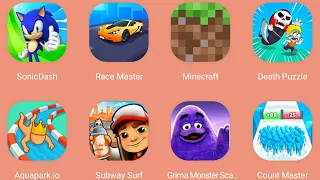 Grimace Monster Scary Survival,Subway Surf,Aquapark.io,Race Master,Sonic Dash,Count Master,Minecraft