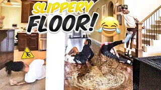 SLIPPERY FLOOR PRANK ON THE GANG ! 😂🧼