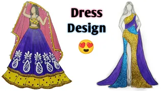 Dress Design | Beautiful Dress Design from Acrylic colour and Glitter | Fashion Illustration ✨🤩