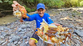 pesca y cocina sopa de cangrejos de río en un bonito lugar