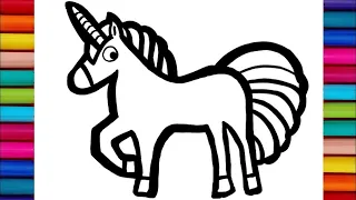 Unicorn with Rainbow Painting and Coloring for Kids and Toddlers | Simple Painting