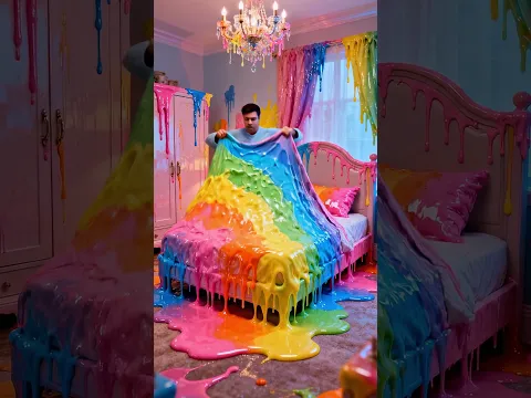 Ложится спать в РАДУЖНУЮ СЛАЙМ КРОВАТЬ! 🌈😴