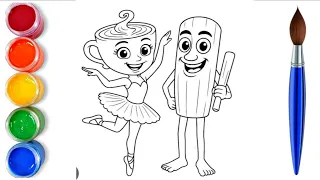 How to draw thung thung sahur and ballerina cappuccino | easy drawing step by step for kids 
