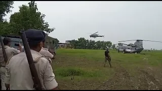 IAF ke chinuk helicopter  को रेस्क्यू करने के लिए एक और हेलिकॉप्टर की landing कराई गई बक्सर,गांव में