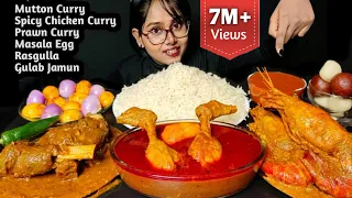 Eating Spicy Chicken Curry, Prawn Curry, Mutton Curry, Masala Egg | Big Bites | Messy Eating