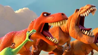 Un Pequeño Dinosaurio Se Une A Un Grupo De Tiranosaurios Rex Para Proteger A Un Bebé Humano
