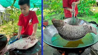 Yummy big river fish cooking by chef Seyhak - Cooking with Seyhak