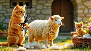 Mother Cat Knitting Knitted Hat For Her Kitten