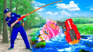 Battle Nerf War STXMAN Fishing BIRTHDAY CAKE & COMPETITION Nerf Guns Fight Man FISHING CAKE BIRTHDAY