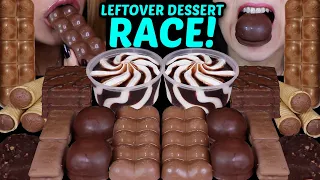 ASMR LEFTOVER DESSERT RACE! BUBBLY CHOCOLATE BAR, MINI DOVE ICE CREAM, SWIRL SUNDAE, MARSHMALLOWS 먹방