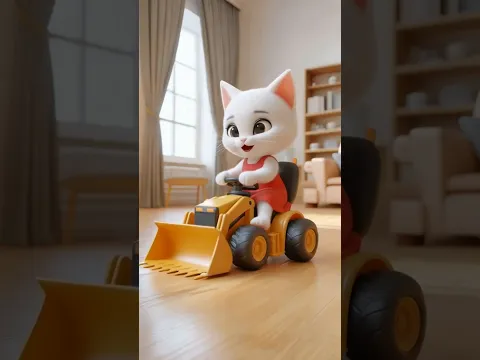 Cute kitten of cat is riding bulldozer toy at home #cat #cutecat #catlover