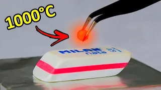 O QUE ACONTECE SE JOGAR UMA MINI BOLA A 1000° GRAUS NA BORRACHA ESCOLAR? - experimentos